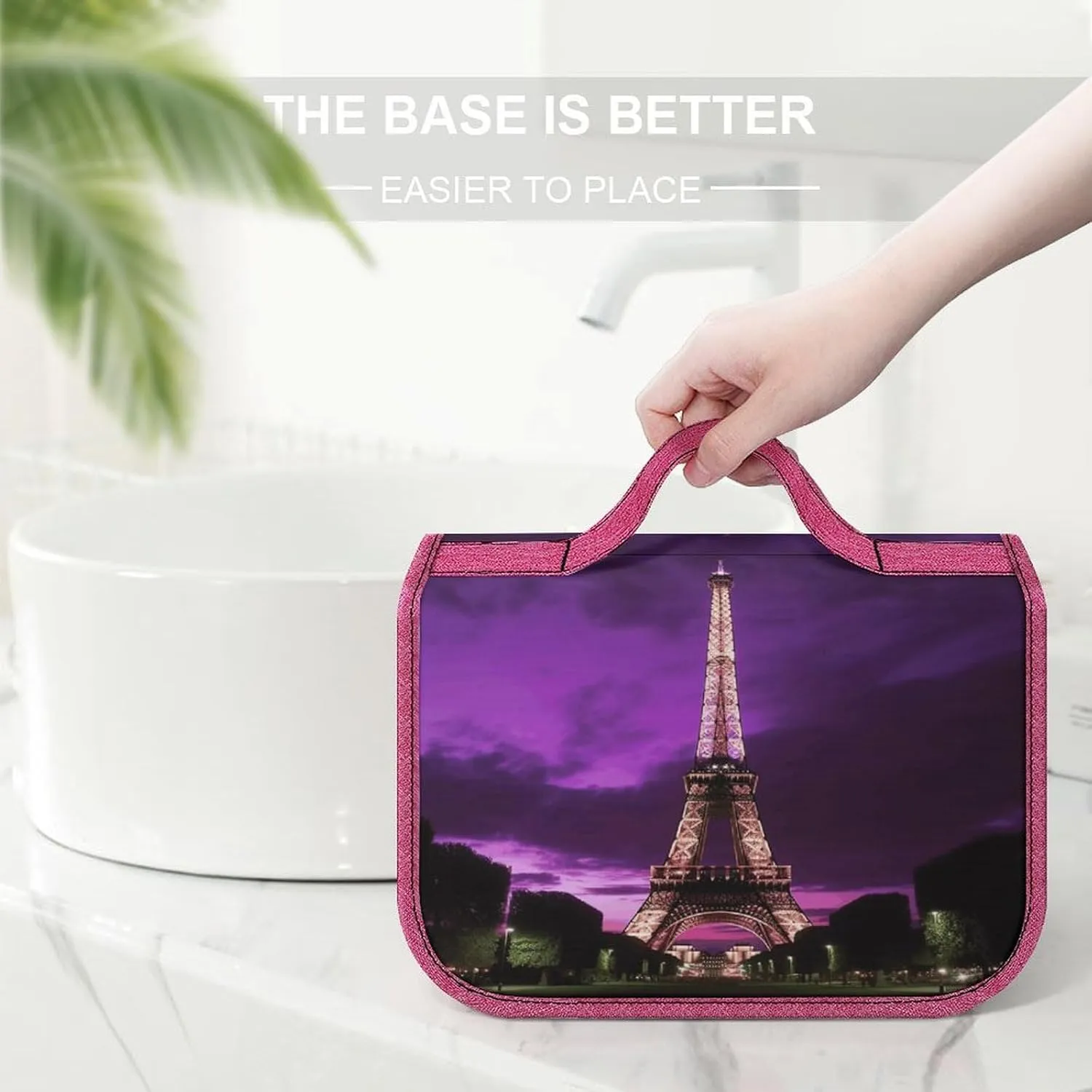 Purple Eiffel Tower Travel Toiletry Bag for Women,Hanging Toiletry Organizer with Hook, Makeup Bag Travel Organizer for Shampoo,Toiletriesl