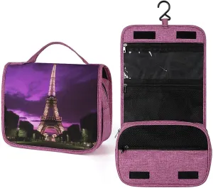 Purple Eiffel Tower Travel Toiletry Bag for Women,Hanging Toiletry Organizer with Hook, Makeup Bag Travel Organizer for Shampoo,Toiletriesl
