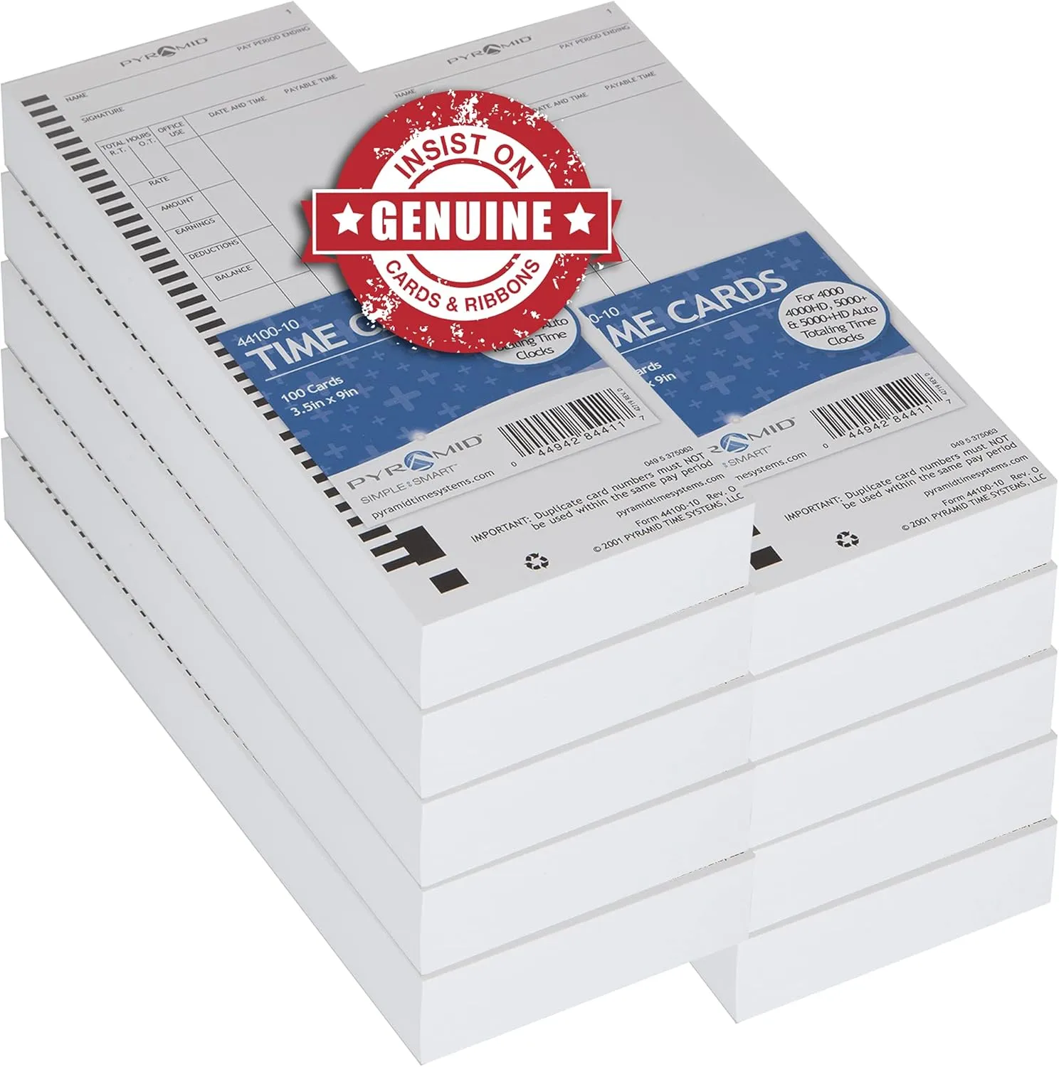 Pyramid Time Systems, 44100-10MB, 1,000 Count Genuine and Authentic Time Cards for 4000, 4000Pro, 4000ProK and 5000 Series Time Clocks from Pyramid, Time Cards