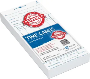 Pyramid Time Systems - Genuine and Authentic Time Cards (3800-10) for Pyramid Model 3800 Calculating Time Clock, Double Sided time Card (3.37 X 7.37 Inches), 100 Time Cards - White