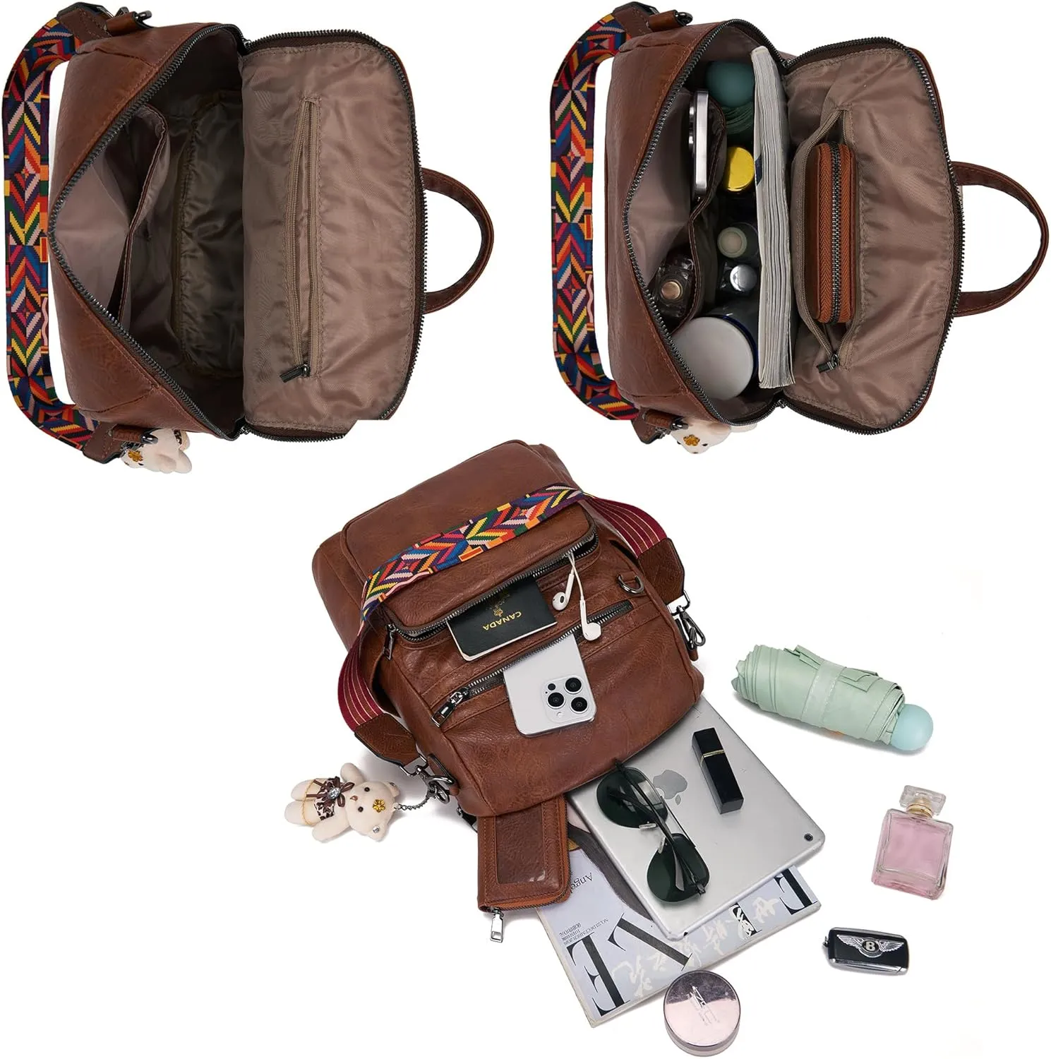 Qiyuer Women's Fashion PU Leather Backpack Purse for Women Designer Ladies Travel Convertible Brown