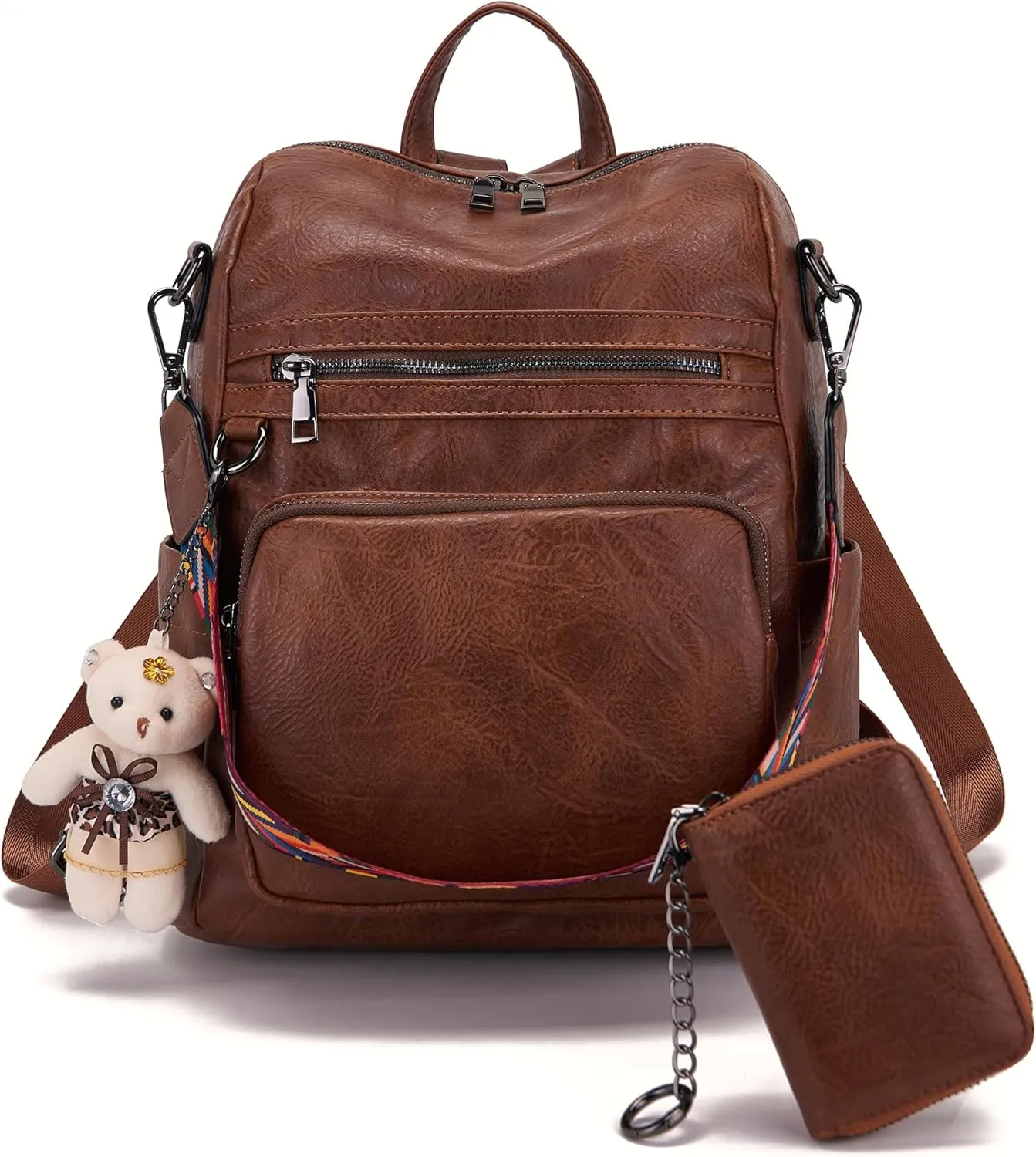 Qiyuer Women's Fashion PU Leather Backpack Purse for Women Designer Ladies Travel Convertible Brown