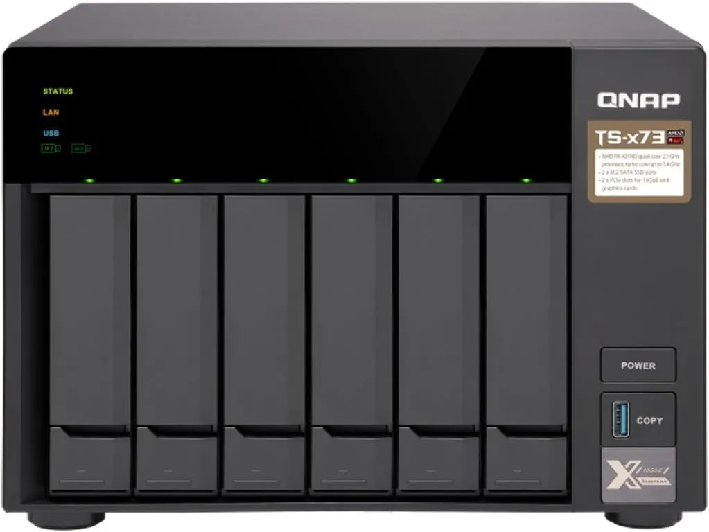 QNAP TS-673-8G-US 6-Bay NAS/ISCSI IP-SAN, AMD R Series Quad-core 2.1GHz, 8GB RAM, 10G-Ready