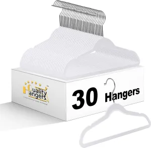 Quality Kids Plastic 30 Pack Non Velvet Non-Flocked Thin Compact Children's Hangers Swivel Hook for Shirts Blouse Coats (White, 30)