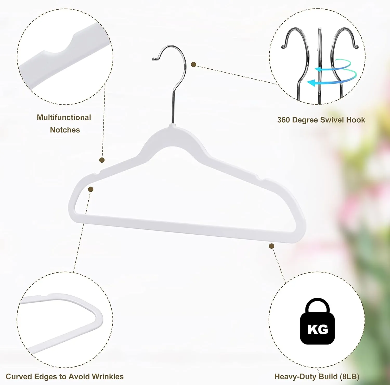Quality Kids Plastic 30 Pack Non Velvet Non-Flocked Thin Compact Children's Hangers Swivel Hook for Shirts Blouse Coats (White, 30)