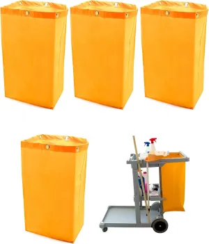 QWORK Replacement Janitorial Cart Bag, 4 Pack 24 Gallon Waterproof Large Capacity Housekeeping Commercial Replacement Cleaning Cart Bag for Collecting Trash or Clothing (Yellow)