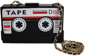QZUnique Tape Shaped Shoulder Bag Radio Recorder PU Crossbody Bag Women's Retro Evening Bag Handbag Clutch Purse