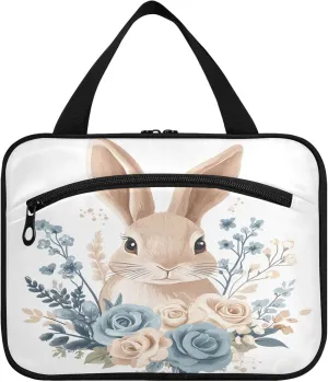 Rabbit and Flower Travel Toiletry Bag for Women & men Hanging Portable Toiletry Bag Large Capacity Travel Bag for Hold Cosmetics Skin Care Products Toiletries Large
