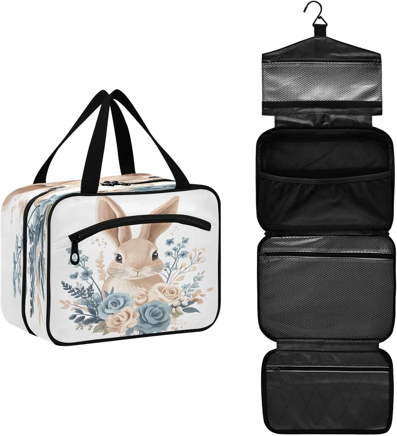 Rabbit and Flower Travel Toiletry Bag for Women & men Hanging Portable Toiletry Bag Large Capacity Travel Bag for Hold Cosmetics Skin Care Products Toiletries Large