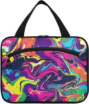 Rainbow Color Abstract Pattern Ink Style hanging mens travel bag with hook, designer unisex toiletry bag hanging for women must haves toilet envase para perfume de L