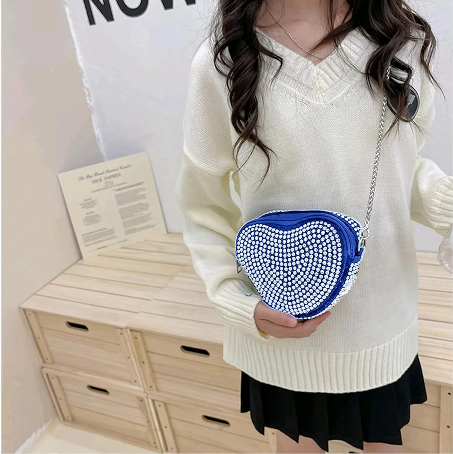 RARITYUS Cute Heart Shaped Purse Bling Rhinestone Crossbody for Women Girls Wallet Shoulder Bag with Chain Strap