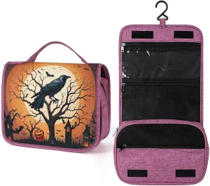 Raven Halloween Travel Toiletry Bag for Women,Hanging Toiletry Organizer with Hook, Makeup Bag Travel Organizer for Shampoo,Toiletriesl