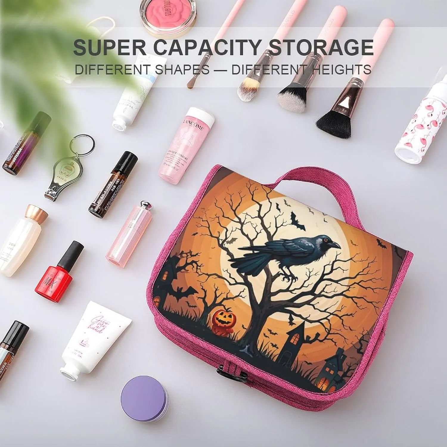 Raven Halloween Travel Toiletry Bag for Women,Hanging Toiletry Organizer with Hook, Makeup Bag Travel Organizer for Shampoo,Toiletriesl