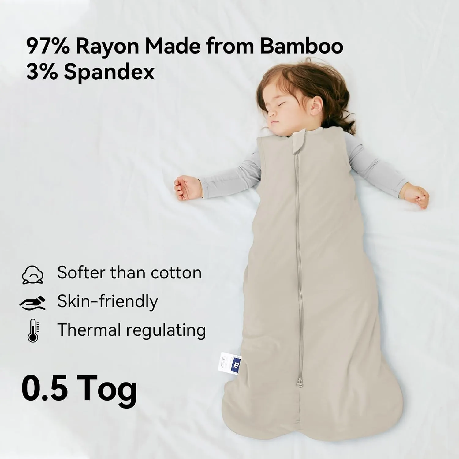 Rayon Made from Bamboo Baby Sleep Sack 0.5 Tog Ultra Soft Wearable Blanket 6-12 Months, Toddler Sleeping Bag Unisex Boys Girls, 2-Way Zipper Sleep Sack Breathable Lightweight Meduim
