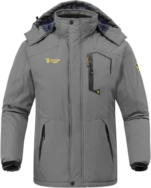 Rdruko Men's Ski Snow Jacket Waterproof Insulated Fleece Outdoor Mountain Hooded Winter Coat