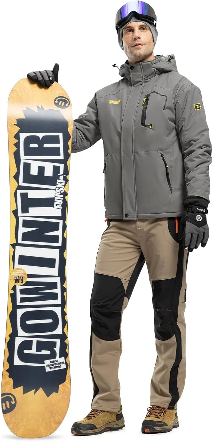 Rdruko Men's Ski Snow Jacket Waterproof Insulated Fleece Outdoor Mountain Hooded Winter Coat