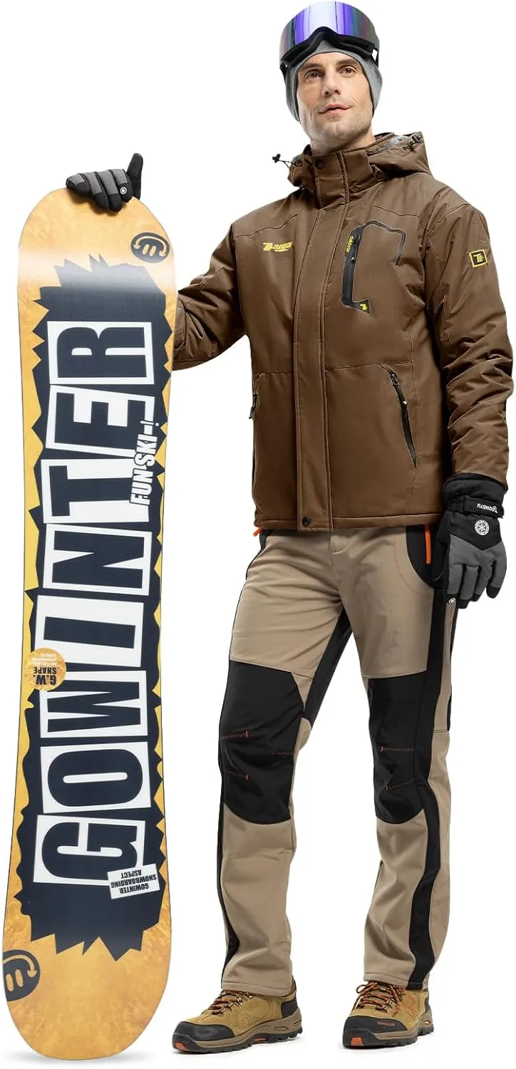 Rdruko Men's Ski Snow Jacket Waterproof Insulated Fleece Outdoor Mountain Hooded Winter Coat