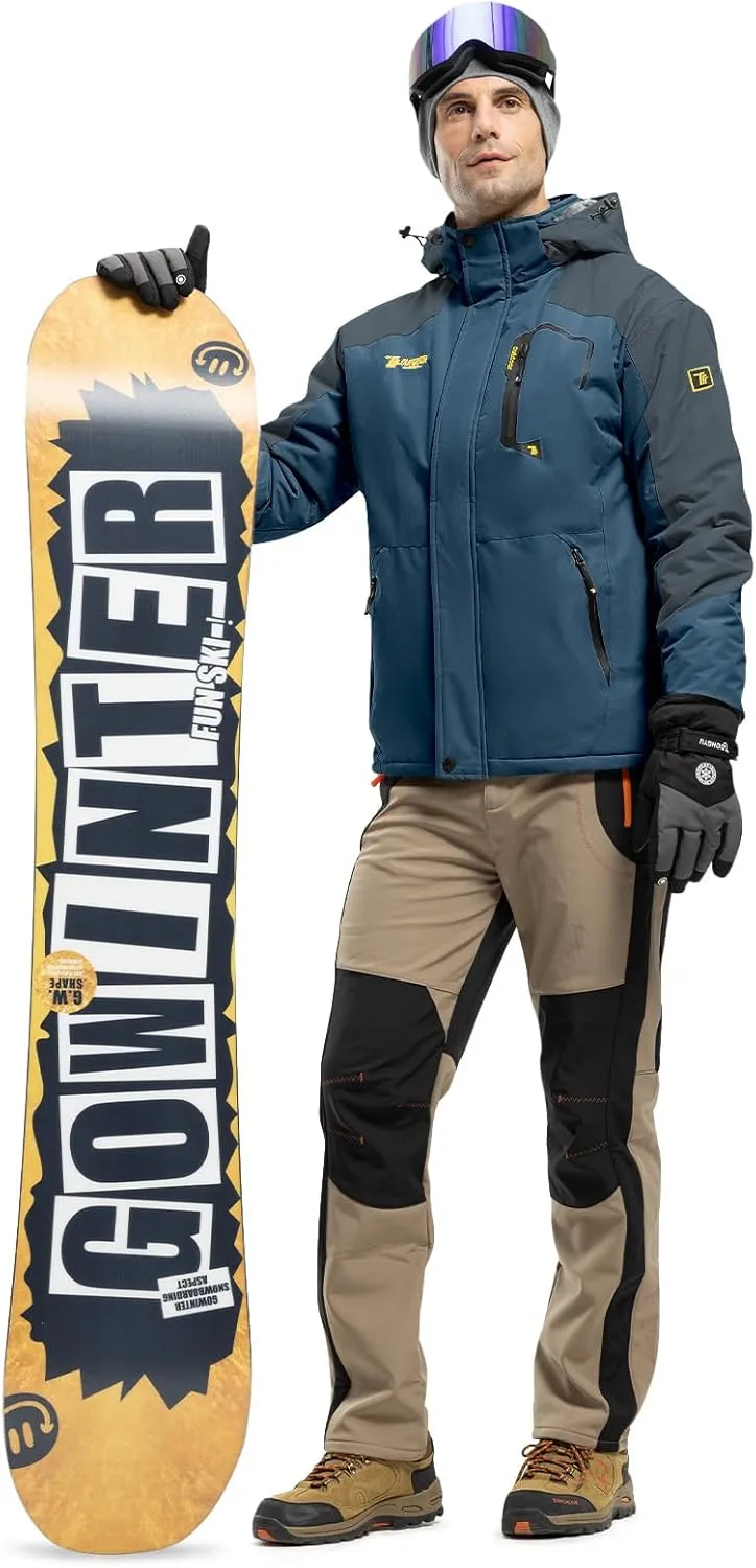 Rdruko Men's Ski Snow Jacket Waterproof Insulated Fleece Outdoor Mountain Hooded Winter Coat