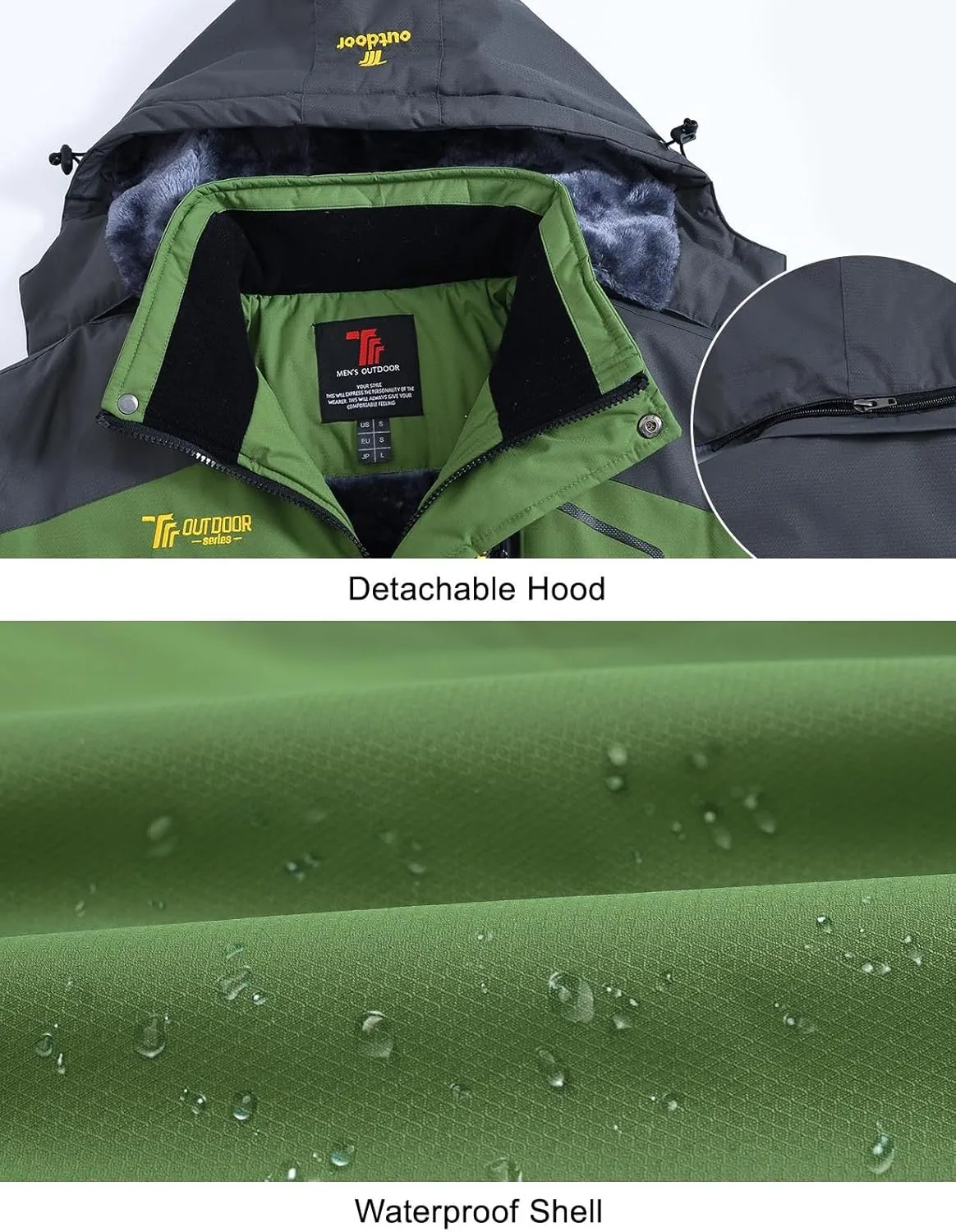 Rdruko Men's Ski Snow Jacket Waterproof Insulated Fleece Outdoor Mountain Hooded Winter Coat