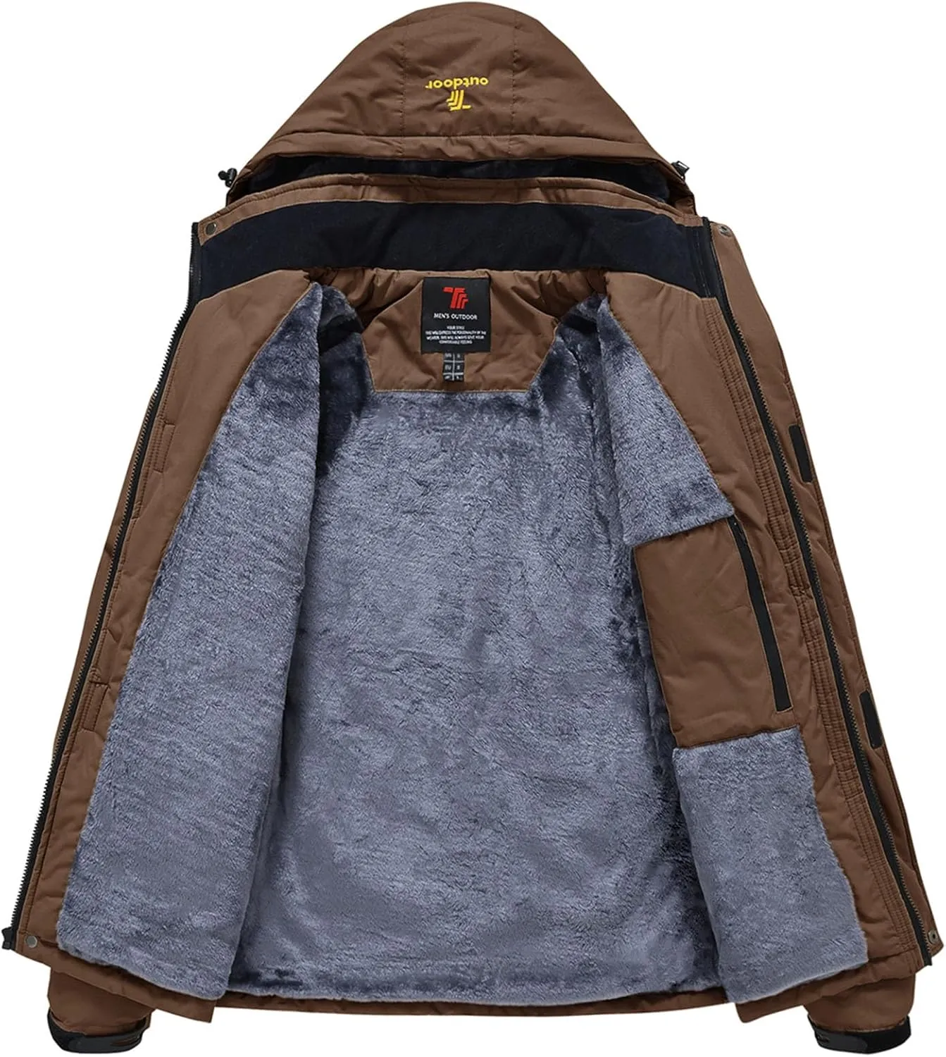 Rdruko Men's Ski Snow Jacket Waterproof Insulated Fleece Outdoor Mountain Hooded Winter Coat