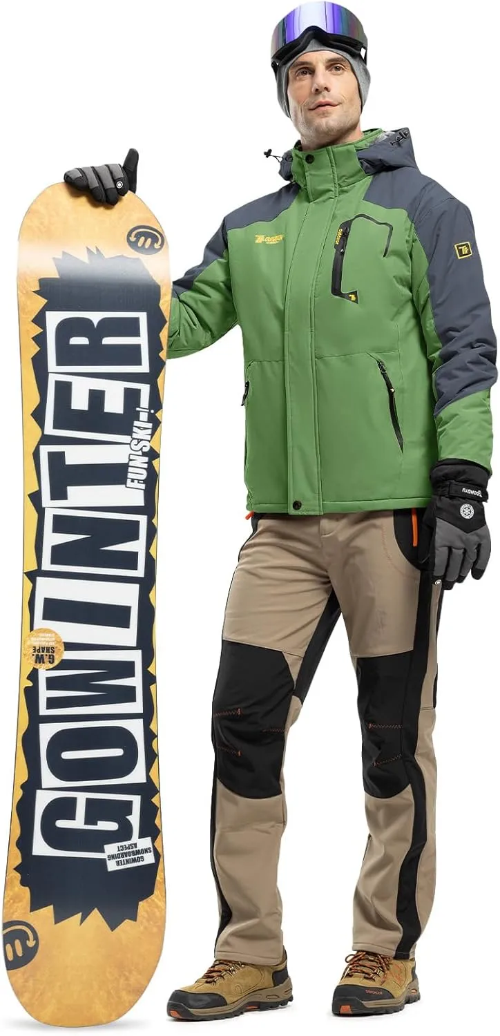 Rdruko Men's Ski Snow Jacket Waterproof Insulated Fleece Outdoor Mountain Hooded Winter Coat