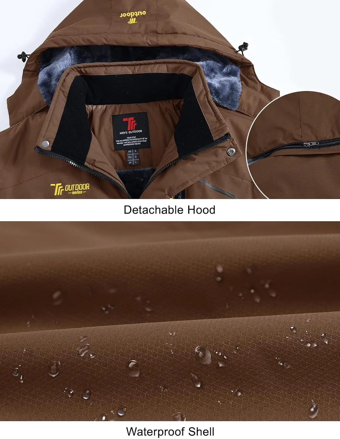 Rdruko Men's Ski Snow Jacket Waterproof Insulated Fleece Outdoor Mountain Hooded Winter Coat