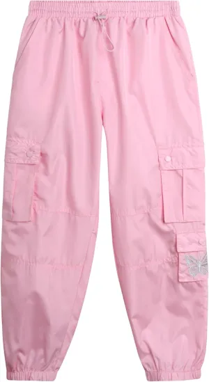Real Love Girls' Cargo Pants - Lightweight Nylon Quick Dry Jogger Parachute Pants with Deep Multi Pockets (Sizes: 7-16)