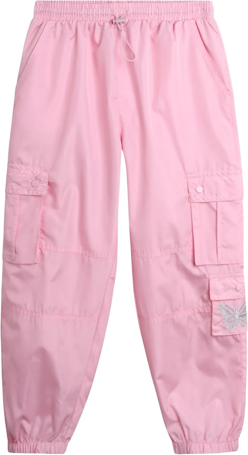 Real Love Girls' Cargo Pants - Lightweight Nylon Quick Dry Jogger Parachute Pants with Deep Multi Pockets (Sizes: 7-16)