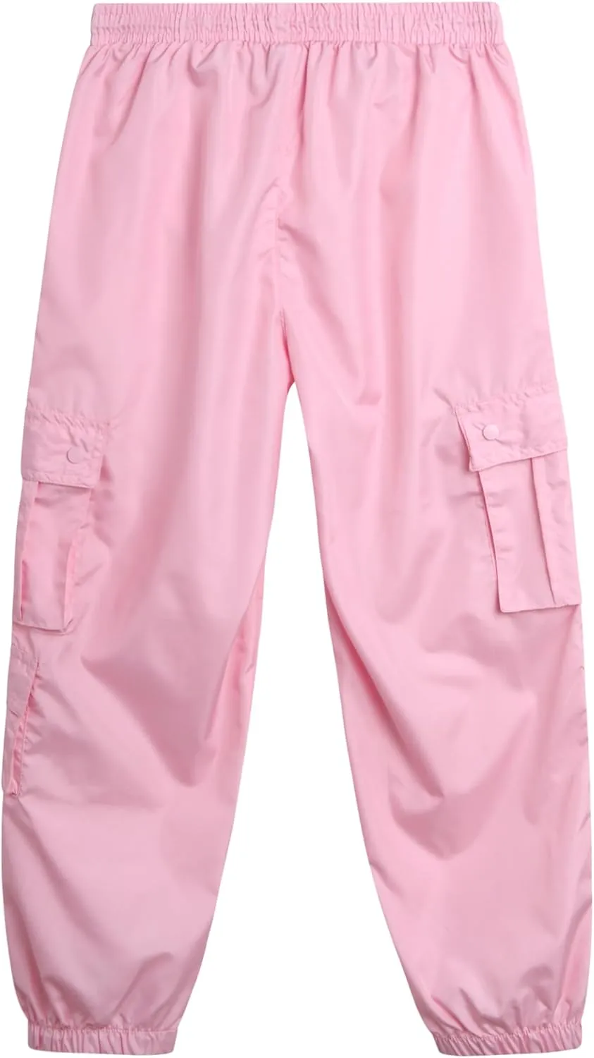 Real Love Girls' Cargo Pants - Lightweight Nylon Quick Dry Jogger Parachute Pants with Deep Multi Pockets (Sizes: 7-16)