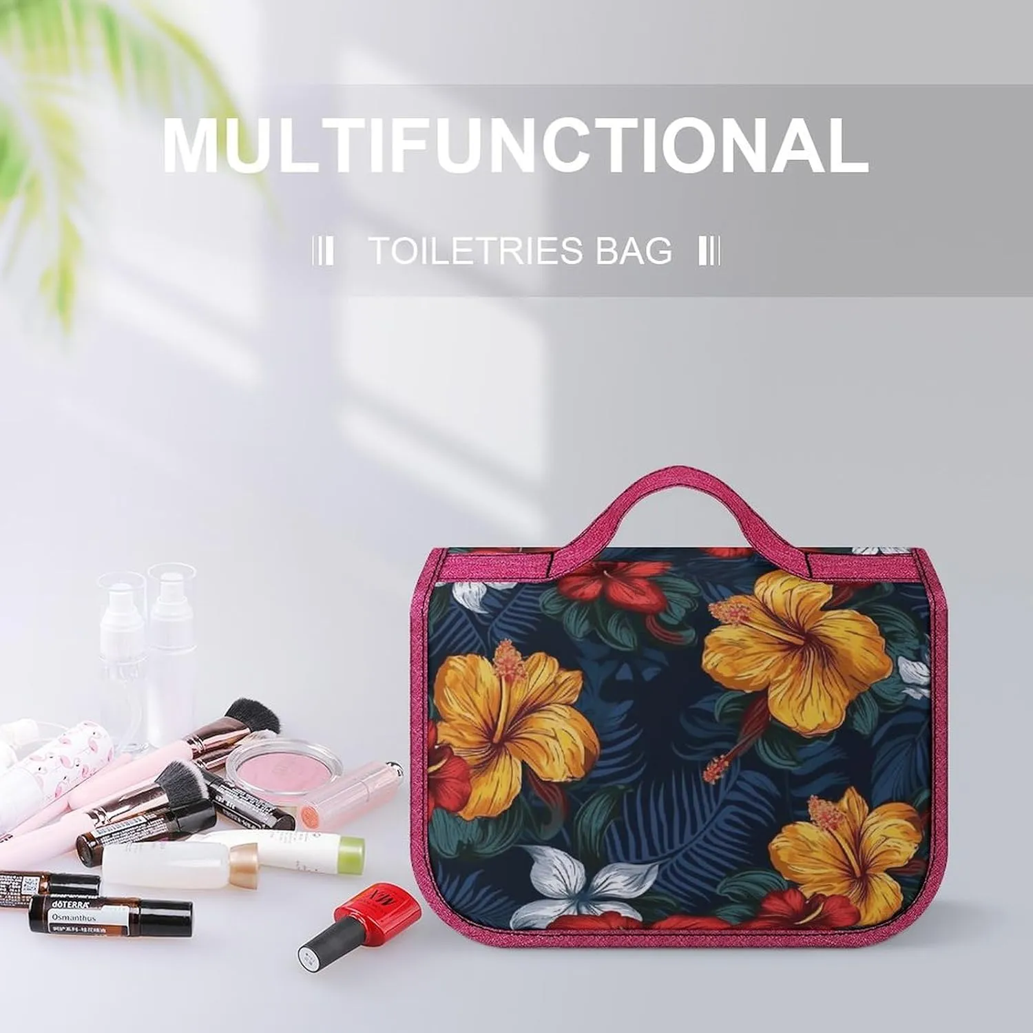 Realistic Hawaiian Flowers Travel Toiletry Bag for Women,Hanging Toiletry Organizer with Hook, Makeup Bag Travel Organizer for Shampoo,Toiletriesl