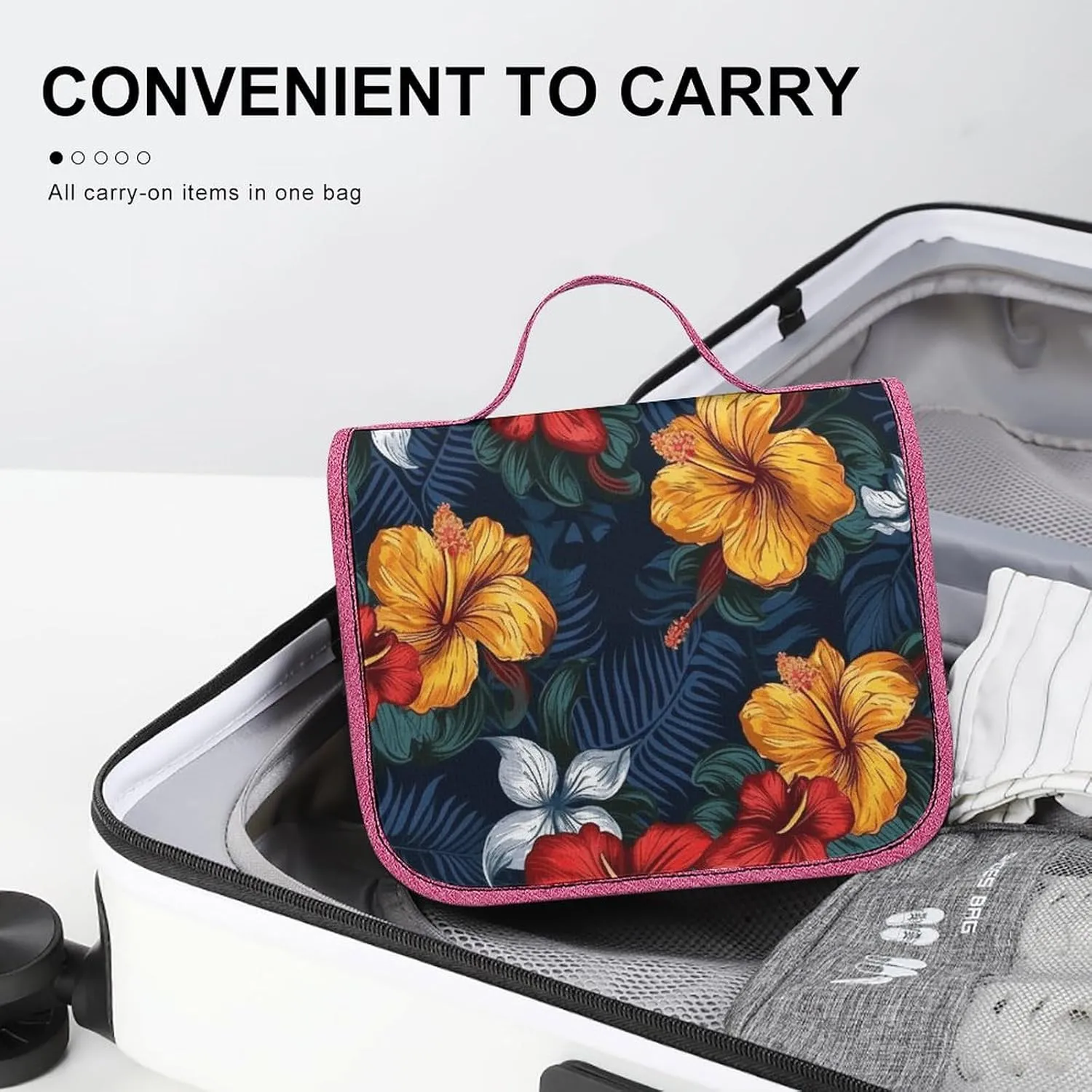 Realistic Hawaiian Flowers Travel Toiletry Bag for Women,Hanging Toiletry Organizer with Hook, Makeup Bag Travel Organizer for Shampoo,Toiletriesl