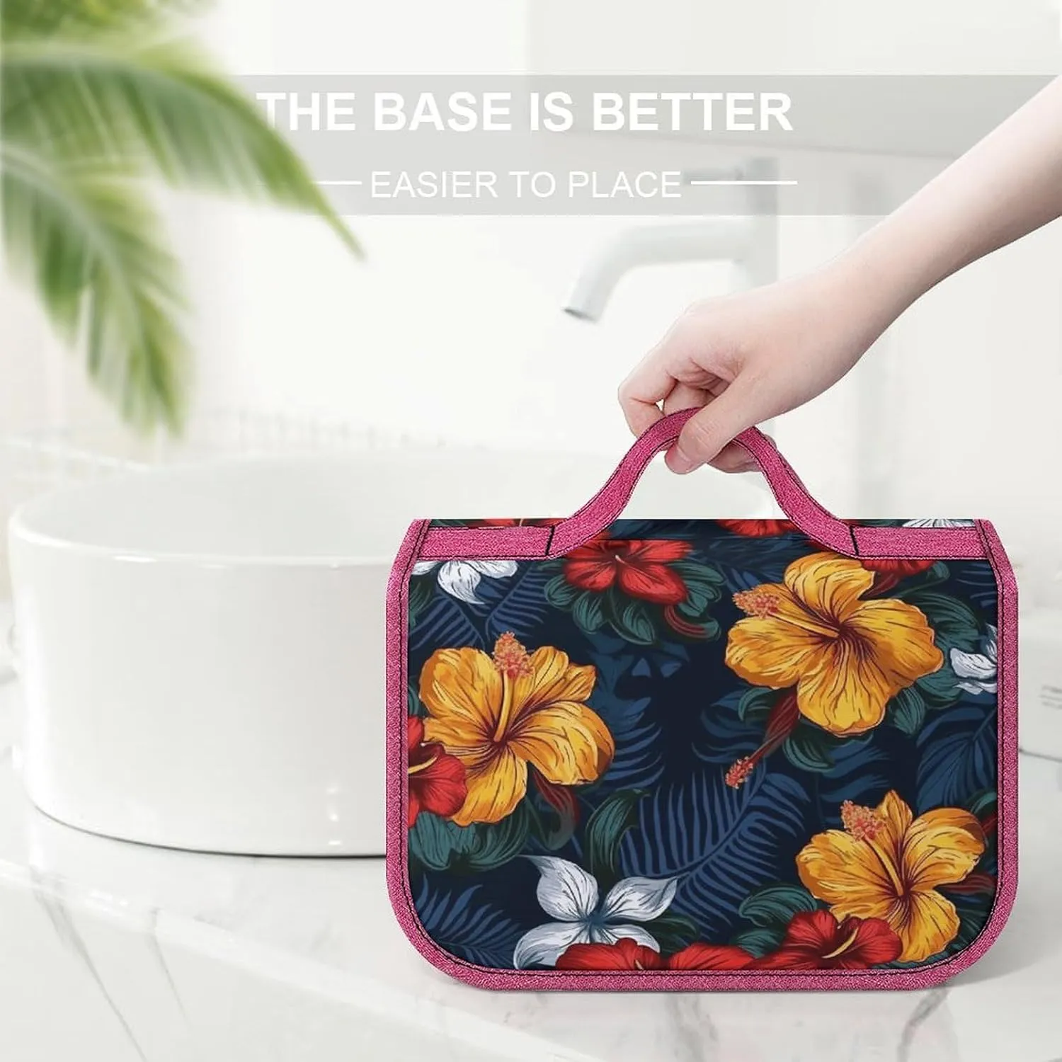 Realistic Hawaiian Flowers Travel Toiletry Bag for Women,Hanging Toiletry Organizer with Hook, Makeup Bag Travel Organizer for Shampoo,Toiletriesl