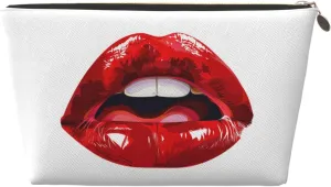 Red Lip Makeup Bag Waterproof Cosmetic Bag Organizer Small Make Up Zipper Pouch Portable Travel Toiletry Bag For Women Girls