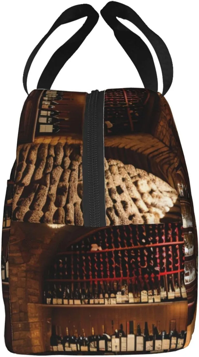 Red Wine Cellar picture Bento Box Insulated Lunch Boxes Reusable Waterproof Lunch Bag With Front Pocket For Office Picnic Hiking