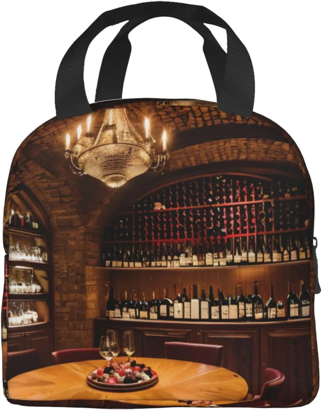 Red Wine Cellar picture Bento Box Insulated Lunch Boxes Reusable Waterproof Lunch Bag With Front Pocket For Office Picnic Hiking