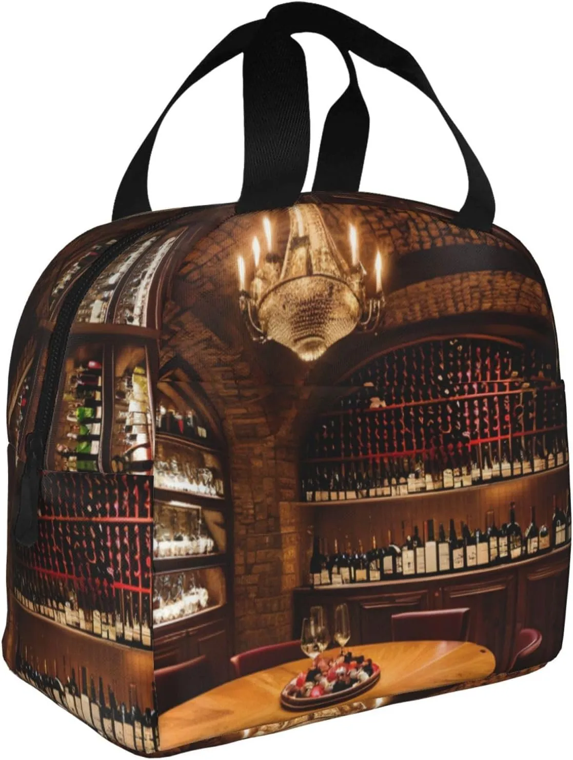 Red Wine Cellar picture Bento Box Insulated Lunch Boxes Reusable Waterproof Lunch Bag With Front Pocket For Office Picnic Hiking