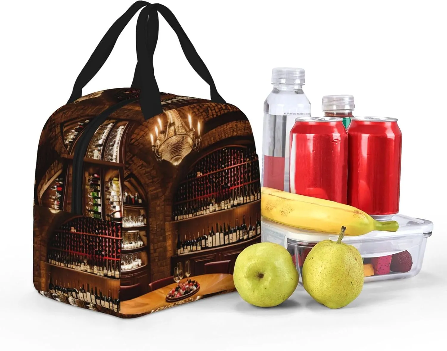 Red Wine Cellar picture Bento Box Insulated Lunch Boxes Reusable Waterproof Lunch Bag With Front Pocket For Office Picnic Hiking