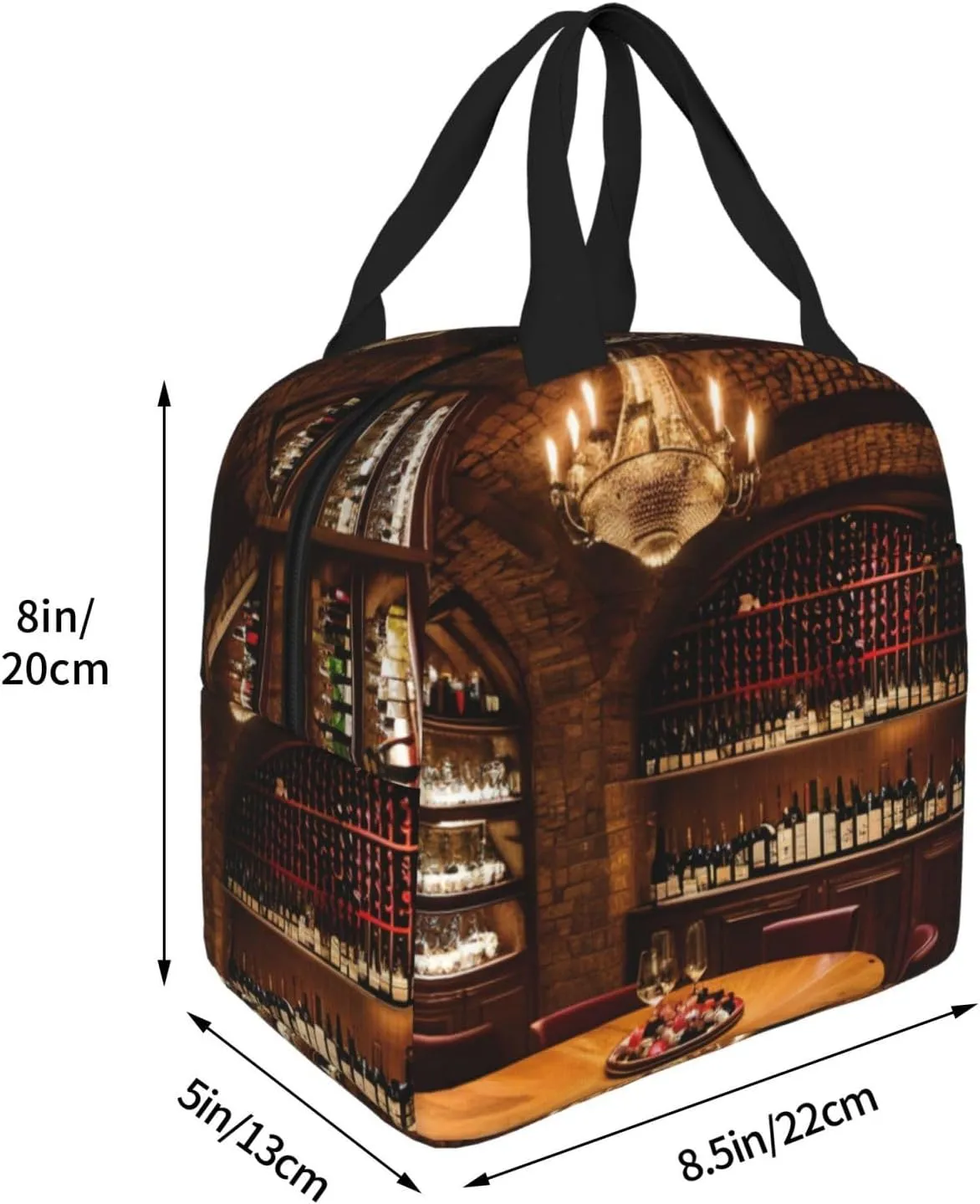 Red Wine Cellar picture Bento Box Insulated Lunch Boxes Reusable Waterproof Lunch Bag With Front Pocket For Office Picnic Hiking