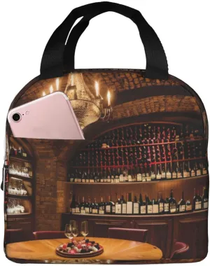 Red Wine Cellar picture Bento Box Insulated Lunch Boxes Reusable Waterproof Lunch Bag With Front Pocket For Office Picnic Hiking