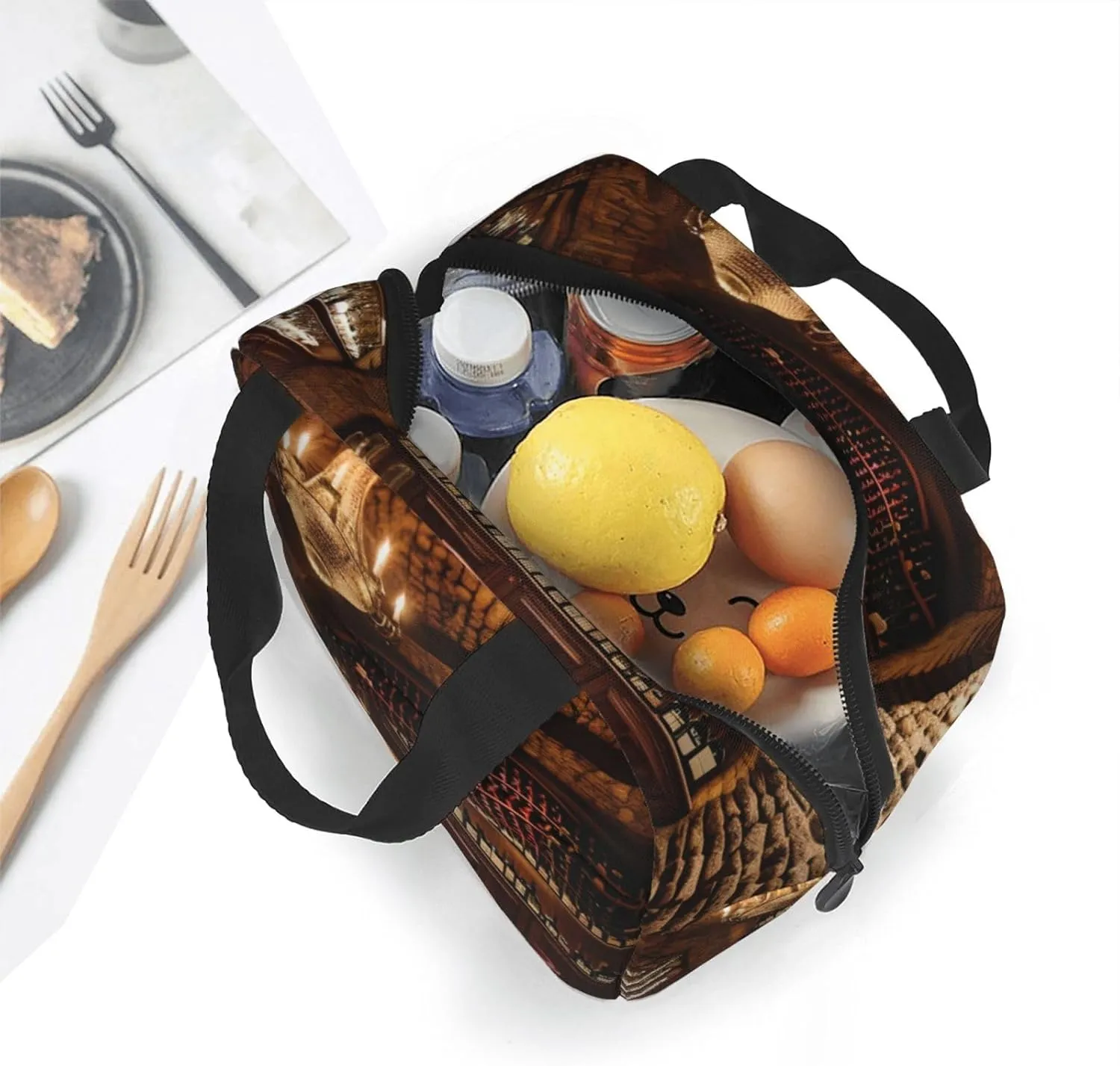 Red Wine Cellar picture Bento Box Insulated Lunch Boxes Reusable Waterproof Lunch Bag With Front Pocket For Office Picnic Hiking
