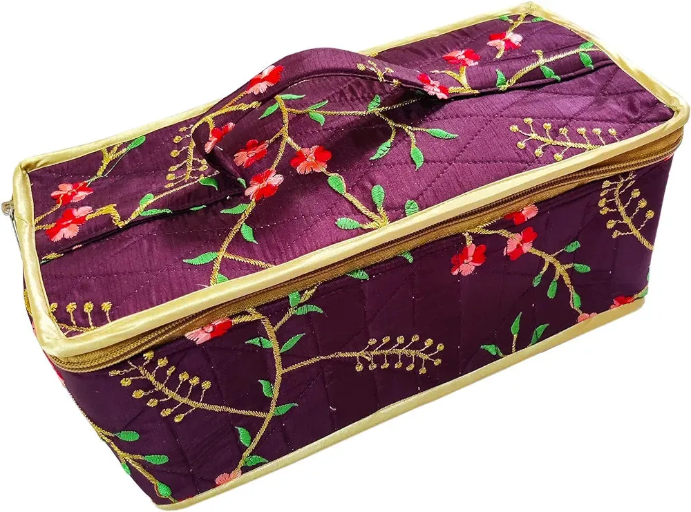 Removable Satin Embroidered Set of 12 Makeup Pouches Necklace Earrings Cosmetic Vanity Storage Box Jewellery Organizer Toiletry Organizer Pouch For Women travelling Kit