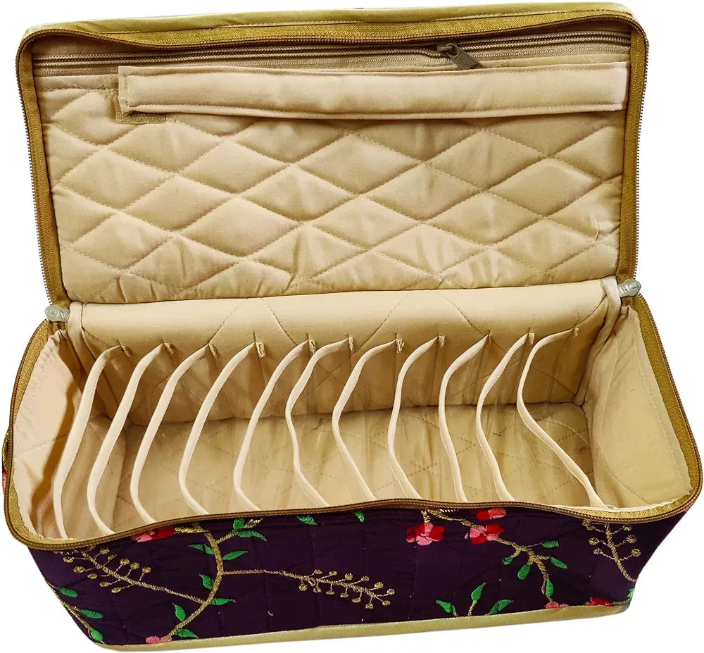 Removable Satin Embroidered Set of 12 Makeup Pouches Necklace Earrings Cosmetic Vanity Storage Box Jewellery Organizer Toiletry Organizer Pouch For Women travelling Kit