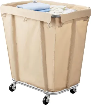 Rengue Commercial Laundry Cart with Wheels, 320L Capacity Laundry Sorter Rolling Laundry Hamper with Waterproof Oxford Basket and Sturdy Steel Frame, 260 lbs Load, Beige