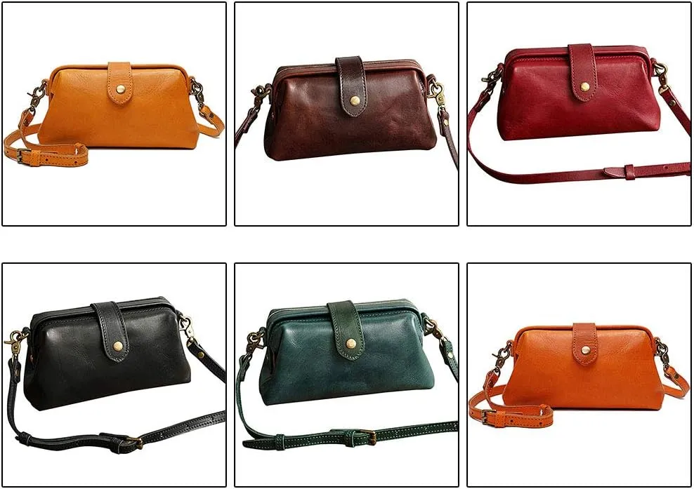 Retro Handmade Doctor Bag Crossbody Bag Women Vintage Leather Crossbody Shoulder Bag (Black)