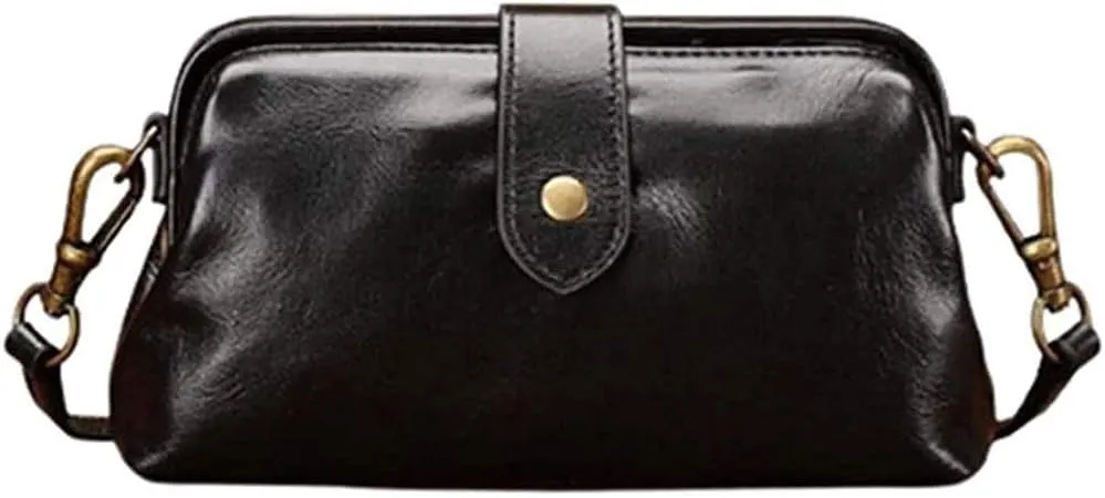 Retro Handmade Doctor Bag Crossbody Bag Women Vintage Leather Crossbody Shoulder Bag (Black)