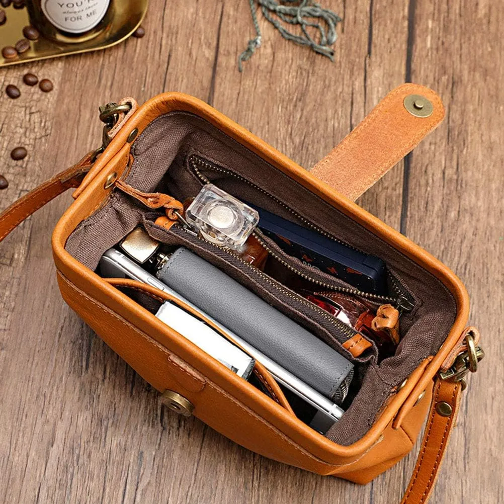 Retro Handmade Doctor Bag Crossbody Bag Women Vintage Leather Crossbody Shoulder Bag (Black)