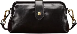 Retro Handmade Doctor Bag Crossbody Bag Women Vintage Leather Crossbody Shoulder Bag (Black)