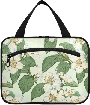 Retro Vintage Flower White hanging toiletry travel bag for women with hook, designer multifunctional quilted makeup bag for adults toilet bolsa para maquillaje