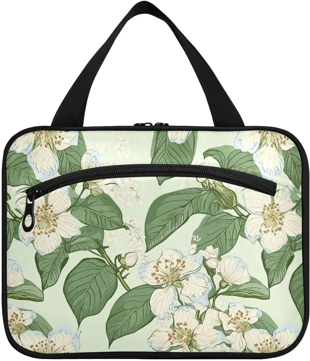 Retro Vintage Flower White hanging toiletry travel bag for women with hook, designer multifunctional quilted makeup bag for adults toilet bolsa para maquillaje