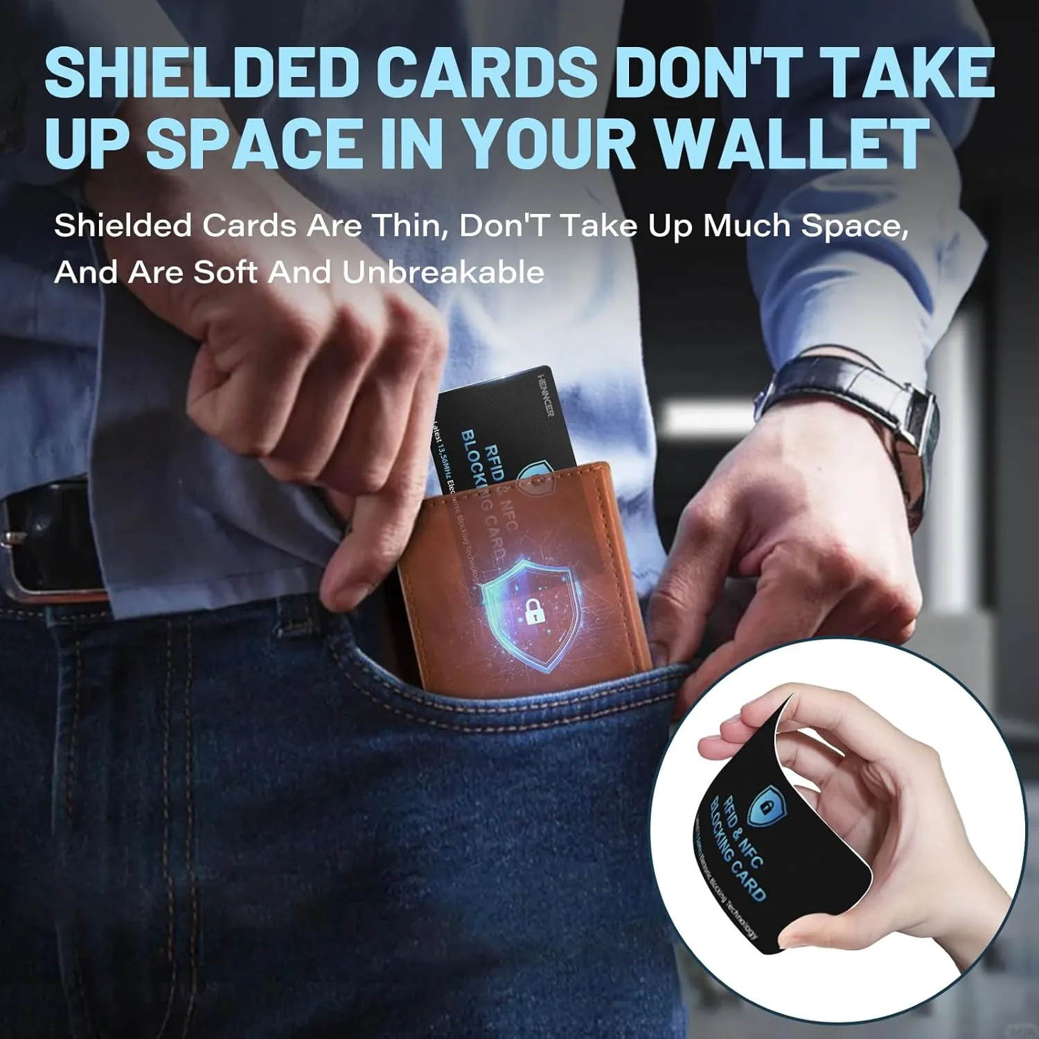 RFID Blocking Card, NFC Debit Credit Card Passport Protector, Entire Wallet Protection Blocker Set for Men & Women, Smart Slim Design Perfectly fits in Wallet and Purse (Blackblue-18PCS)